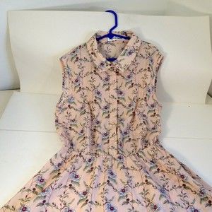 Aphratti Dress Sleeveless Collared Button Top Designed w/ Roses Size Small